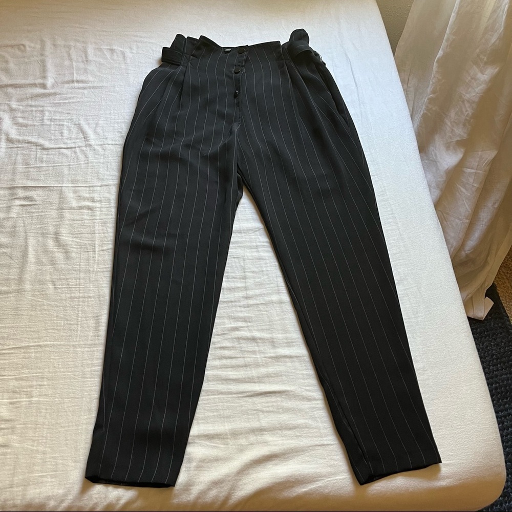 Asilio black pin stripe high rise cropped pants
